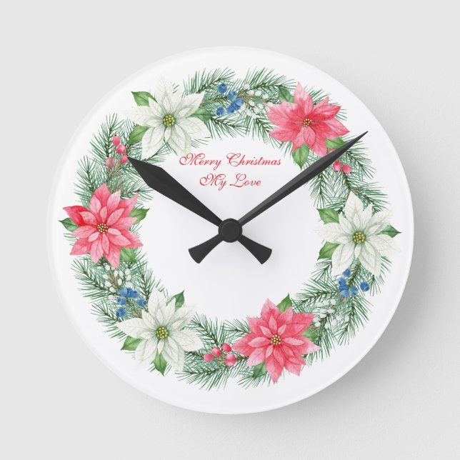 Wall Clock-Merry Xmas My Love Wreath Wall Clock (Front)