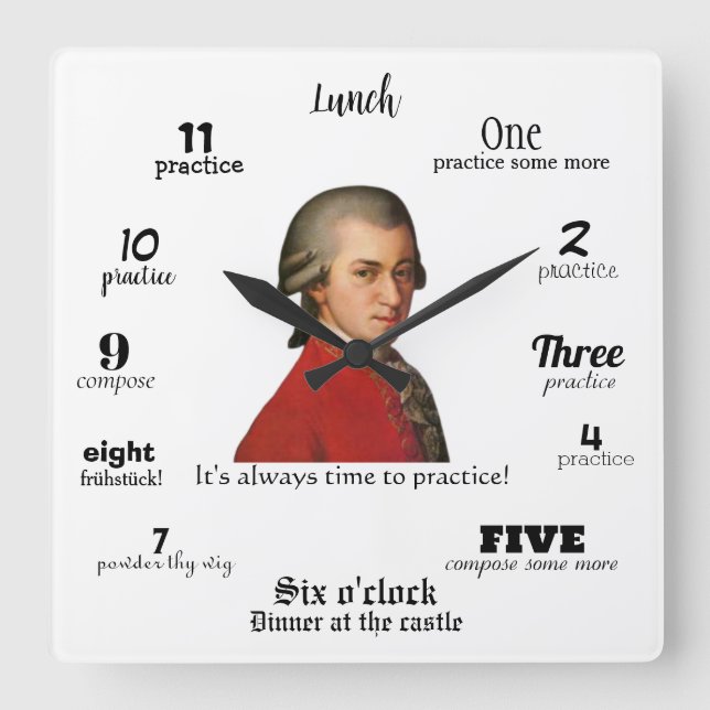 Wall Clock - Mozart - It's always time to practice (Front)