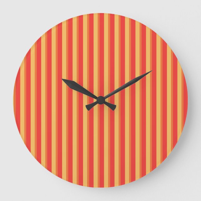 Wall Clock: Orange, Red and Yellow Stripes Large Clock (Front)