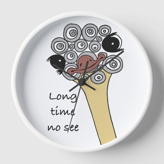 Wall Clock Ostrich "long time no see" (Front)