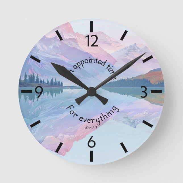 Wall clock pastel mountains with bible verse (Front)
