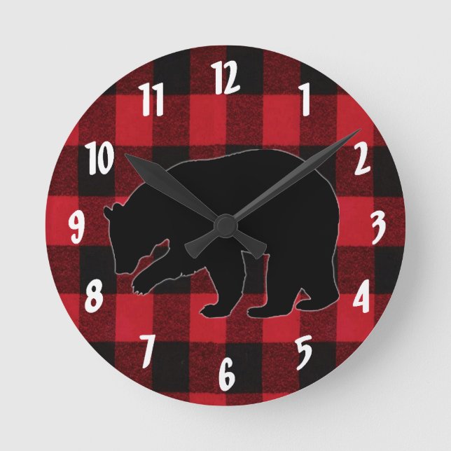 Wall Clock Red Buffalo Plaid (Front)