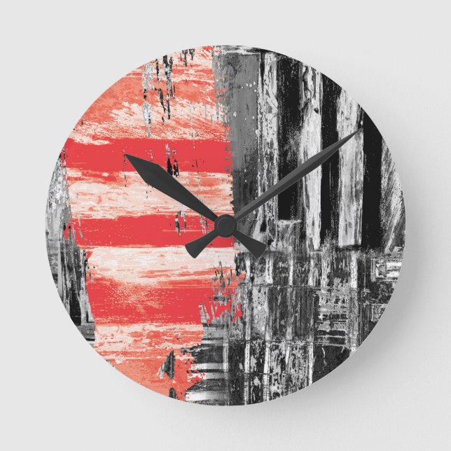Wall Clock – Red Pulse Abstract Design (Front)