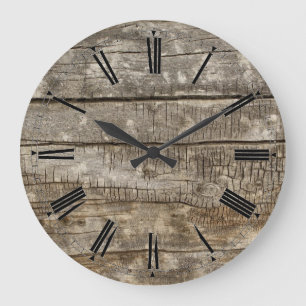 Wall Clock - Rustic Wood Roman Face Numerals
