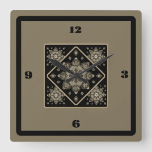 Wall Clock Sepia Medallions on Black