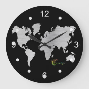 Wall Clock silver world map