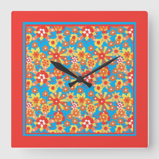 Wall Clock, Square, Ditsy Floral Pattern Square Wall Clock (Front)