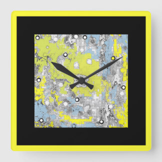 Wall Clock Square Yellow Blue Black