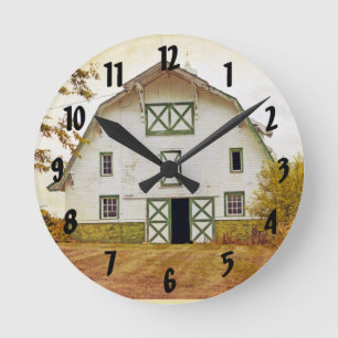 Wall Clock Sunset Barn Country Rustic Field Hay St