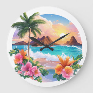 Wall Clock: Tropical Serenity Majestic Palm Tree Large Clock