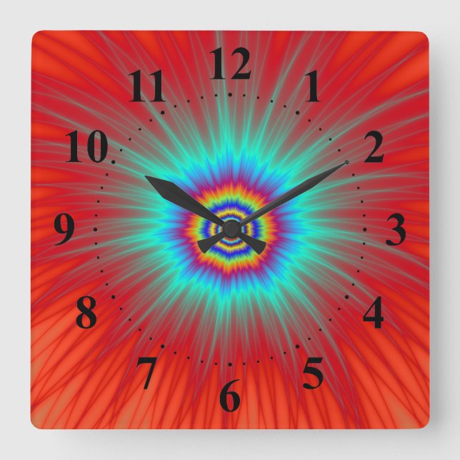 Wall Clock   Turquoise Explosion on Red (Front)