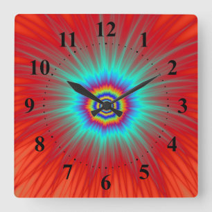 Wall Clock   Turquoise Explosion on Red