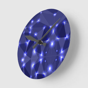 Wall clock with a blue low-poly design and white