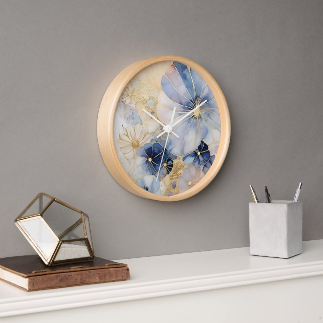 Wall clock with creative image. Abstract flowers (Office)