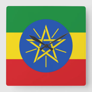 Wall Clock with Flag of Ethiopia