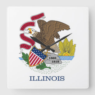 Wall Clock with Flag of Illinois, USA