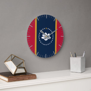 Wall Clock with flag of Mississippi State, USA