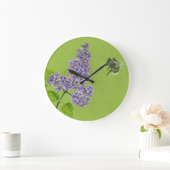 Wall Clock with lilac and bumblebee (Home)