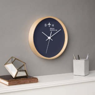 Wall Clock with Modern Aeroplane Monogram