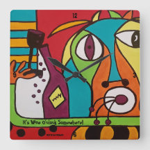 Wall Clock with Wine O'clock Art