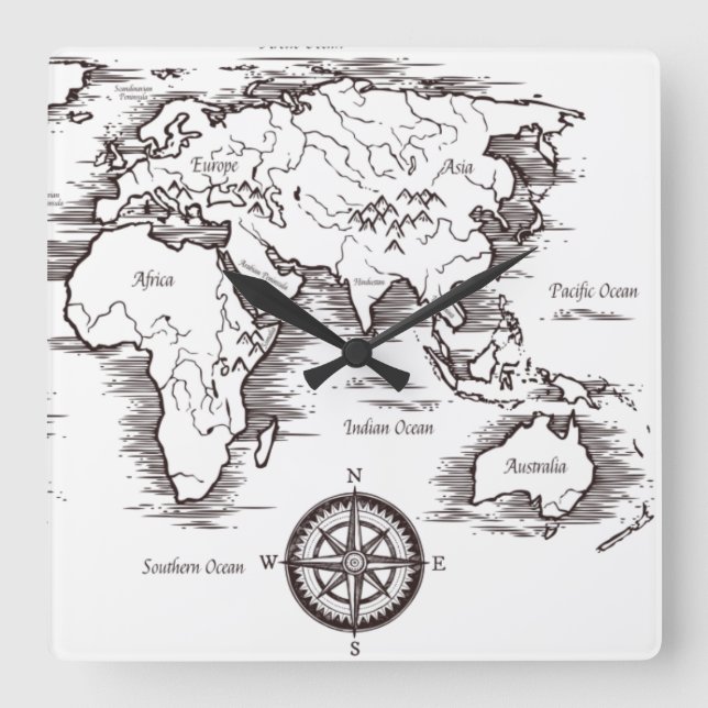 Wall Clock - World Map Africa Europe AU NZ Asia (Front)