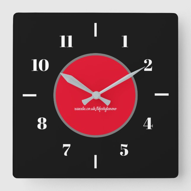 Wall Clocks - Black Background Red Circle Modern (Front)