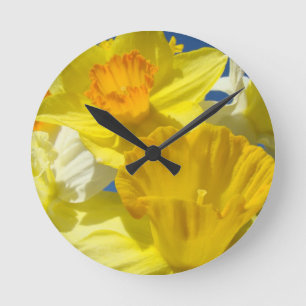 Wall Clocks Yellow Daffodils Flowers Spring