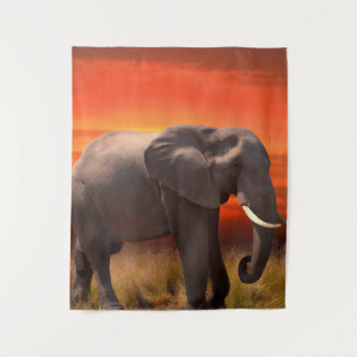 Wall clothing with African elephant and sunset Tapestry