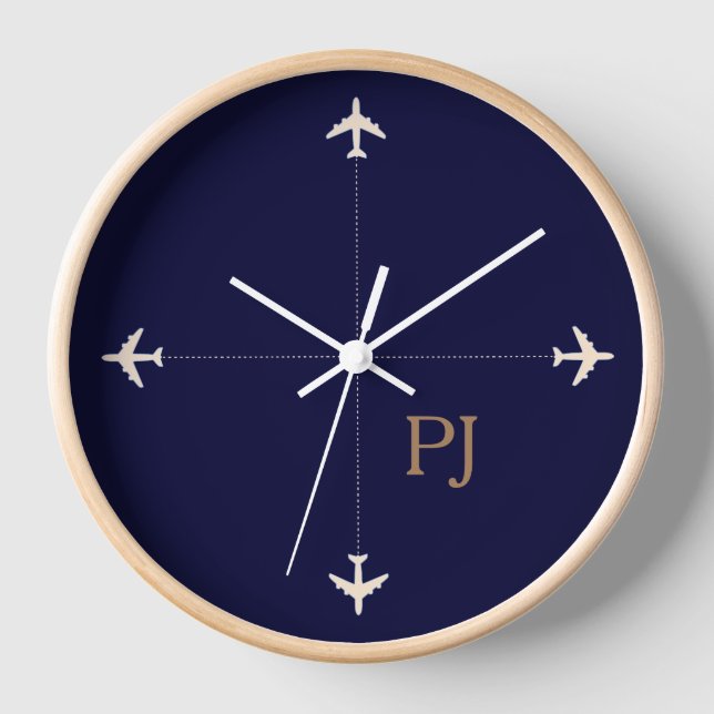 Wall Decor with Aeroplanes Custom Blue Clock (Front)