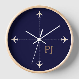 Wall Decor with Airplanes Custom Blue Clock
