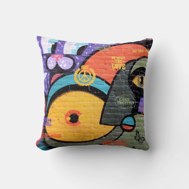 wall graffiti eyes Peace and Love message pillow (Front)