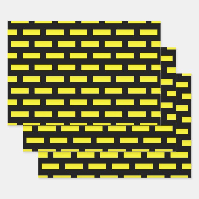 Wall Pattern Black and Yellow Wrapping Paper Sheet (Set)