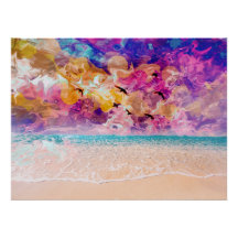 Wall poster with beach and abstract colorful sky