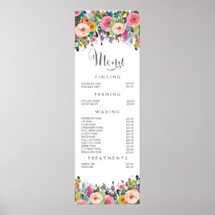 Wall Print Painted Floral Salon Menu Price List