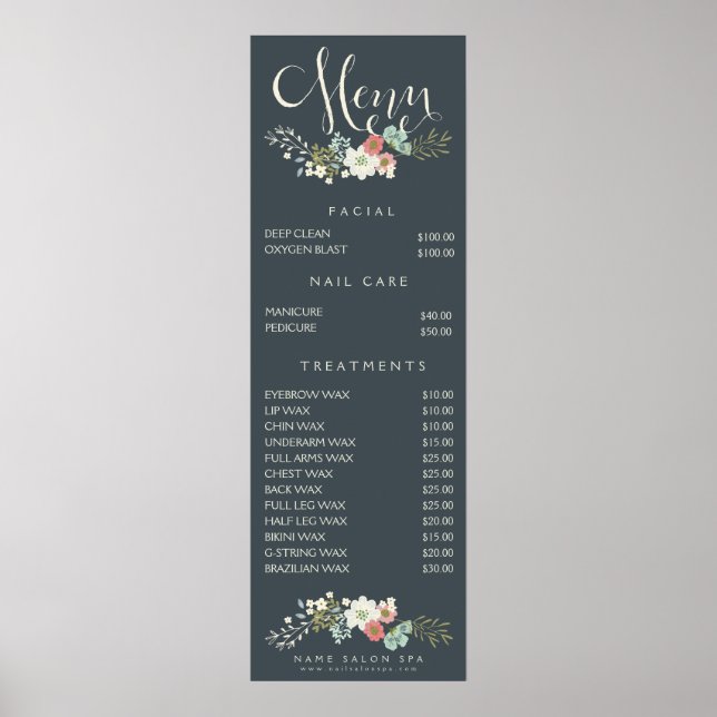 Wall Print Spa Salon Beautician Menu Price List (Front)
