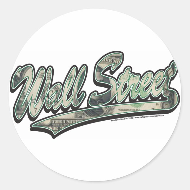Wall Street Baseball Script, High Finance Classic Round Sticker (Front)
