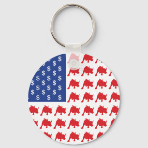 Wall Street Bull Market American Flag Key Ring