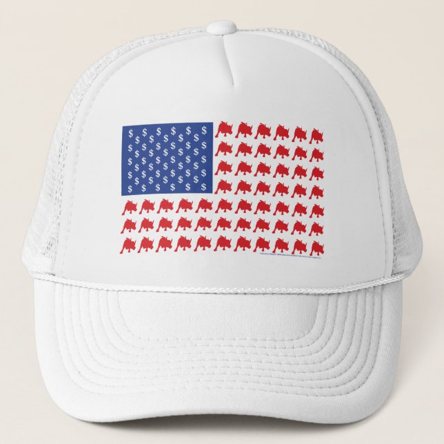 Wall Street Bull Market American Flag Trucker Hat (Front)