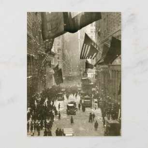 Wall Street Party, end of WW1, 1918 Postcard