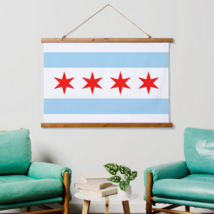 Wall tapestry with flag of Chicago City, U.S.A.