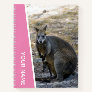 Wallaby and Cute Baby Joey, Australia, Pink Notebook