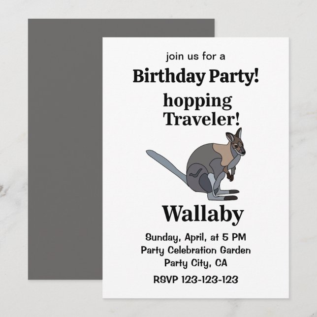 Wallaby Animal Wildlife Funny Birthday Party Invitation (Front/Back)