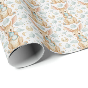 Wallaby Cute Baby Pastel Watercolor Pattern Wrapping Paper