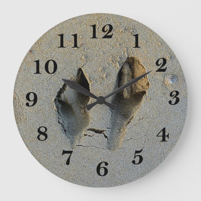 Wallaby Footprints in Sand Large Clock (Front)