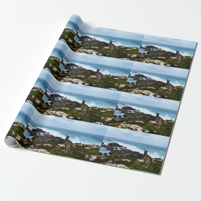Wallaby On Seaside Rocks, Gift Wrap Paper (Unrolled)