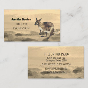 Wallaby painted with watercolor sepia tones business card