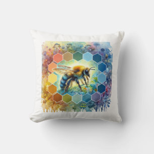 Wallace bee painting 130724AREF109 - Watercolor Cushion
