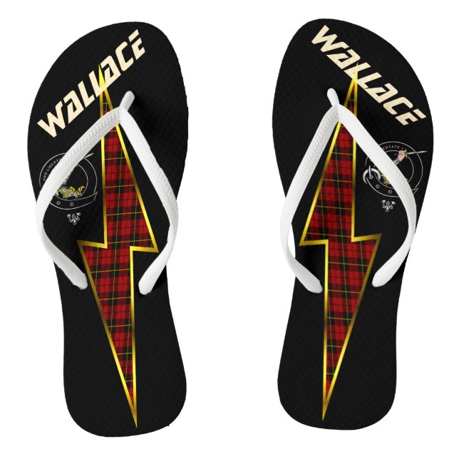 Wallace Clan Badge Lightning Bolt Black Thongs (Footbed)