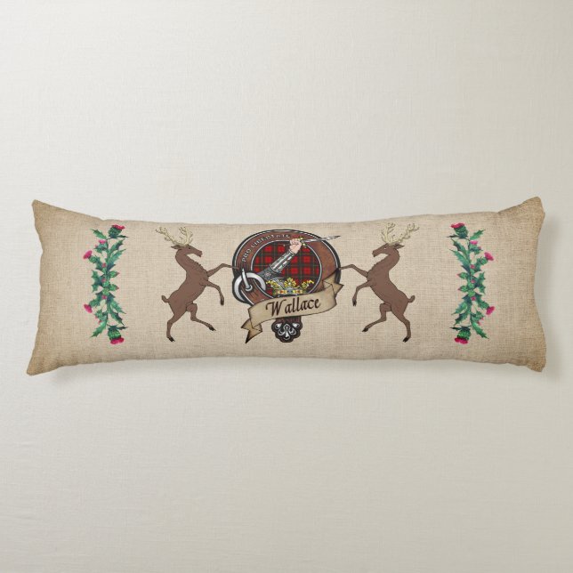 Wallace Clan Badge & Tartan Body Cushion (Front)