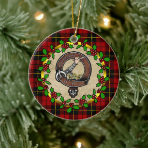 Wallace Clan Badge & Tartan Personalised Xmas Ceramic Ornament